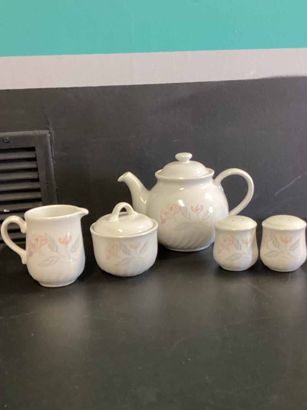Classic “Pink Trio” Floral Teapot Set with Creamer & Sugar - Home Dining